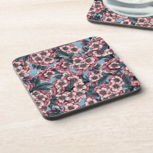 Posavasos Flor de cerezo en rosa y azul