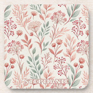 Posavasos Flor de cerezo rosa, patrón de flores y hojas