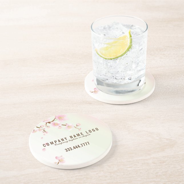 Posavasos Flor de cerezo rosa y primavera blanca pastel (Lado)