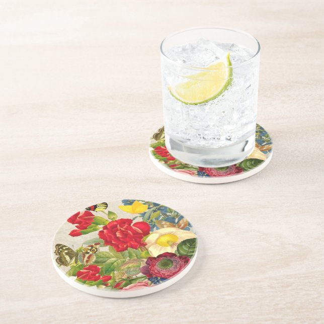 Posavasos Flor de época Bouquet con mariposas (Lado)