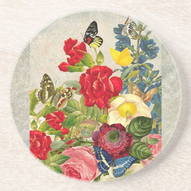 Posavasos Flor de época Bouquet con mariposas (Frente)