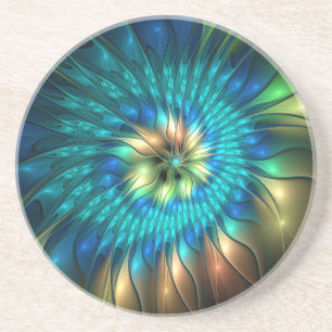 Posavasos Flor de Fantasía Luminosa, Fractal Abstracto Color