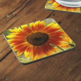 Posavasos Flor de girasol amarillo y bronce