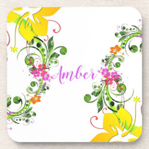 Posavasos Flor de Hibiscus floral verano tropical floral