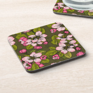 Posavasos Flor de manzana en verde oscuro