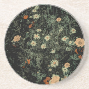Posavasos flor de margarita blanca bohemia floral negra