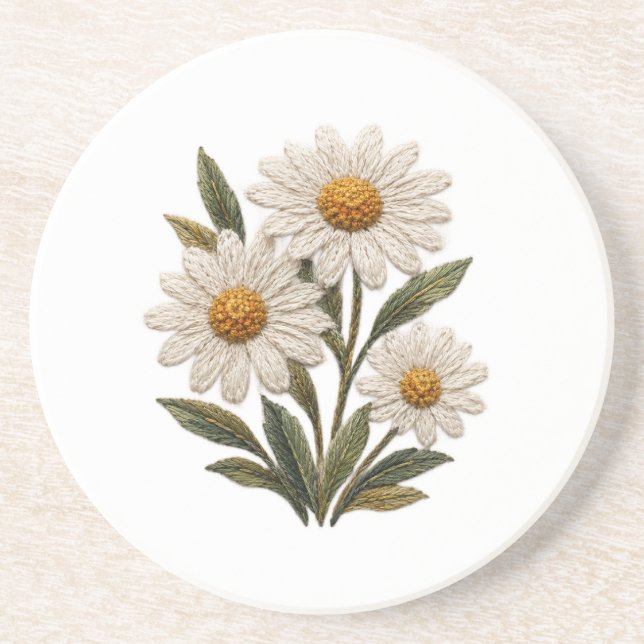 Posavasos Flor de margarita bordada (Frente)