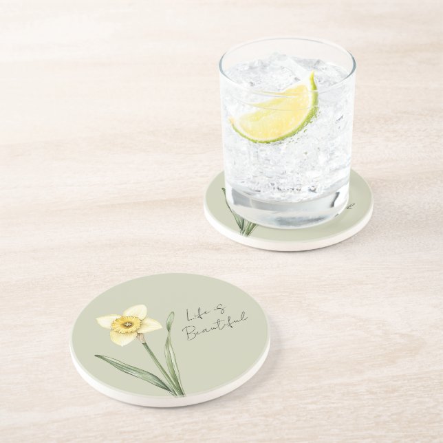 Posavasos Flor de Narciso Amarillo Blanco Verde (Lado)