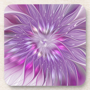 Posavasos Flor de pasión fractal abstracta rosa púrpura