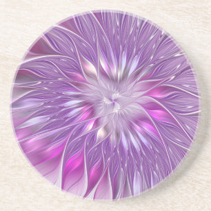 Posavasos Flor de pasión fractal abstracta rosa púrpura