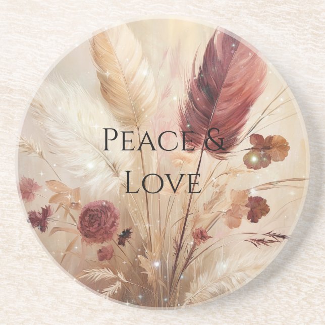 Posavasos Flor de plumas de crema roja (Frente)