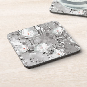 Posavasos Flor de rosa blanca invierno floral gris