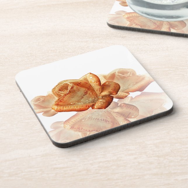 Posavasos Flor de Rosa de coral con música de hojas (Lado Izquierdo)