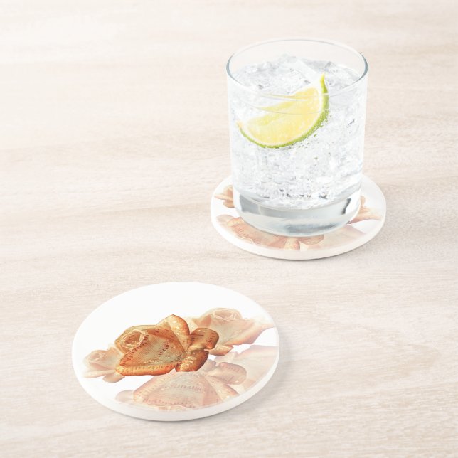 Posavasos Flor de Rosa de coral con música de hojas (Lado)