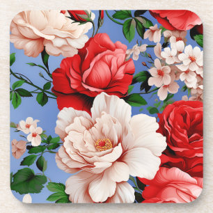 Posavasos Flor de rosa roja retro grande