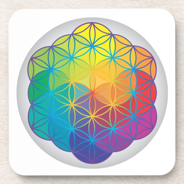 Posavasos Flor de vida Colores arcoiris Energía armónica (Frente)