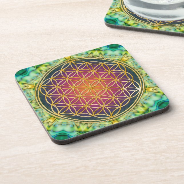 Posavasos Flor de vida - oro - fractal 2 (Lado Izquierdo)
