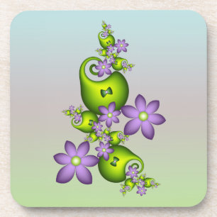 Posavasos Flor Floral Fantasía Lilac Flores Formas verdes Fr