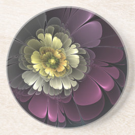 Posavasos Flor Fractal Abstracta Moderna Purpur Khaki Gris