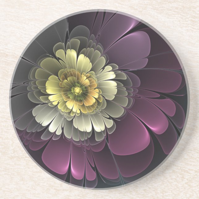 Posavasos Flor Fractal Abstracta Moderna Purpur Khaki Gris (Frente)