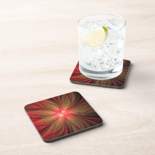 Posavasos Flor fractal de fanatismo rojo