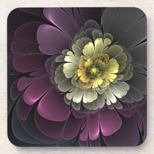 Posavasos Flor Fractal Gris Purpura Moderna Abstracta
