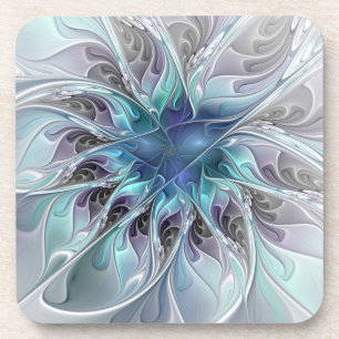 Posavasos Flor Fractal Moderna Con Azul
