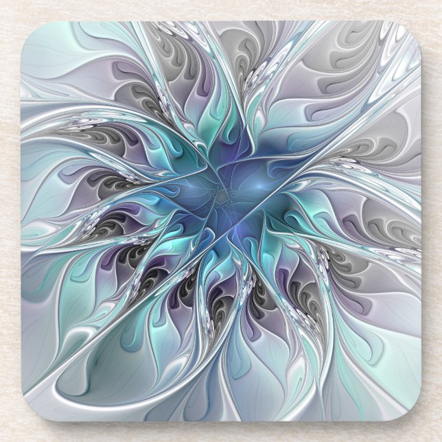 Posavasos Flor Fractal Moderna Con Azul (Frente)