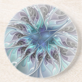 Posavasos Flor Fractal Moderna Con Azul