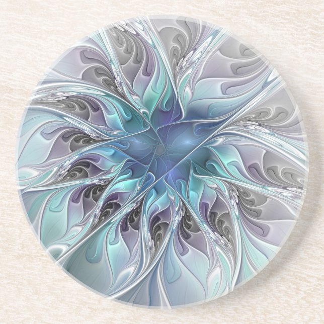 Posavasos Flor Fractal Moderna Con Azul (Frente)