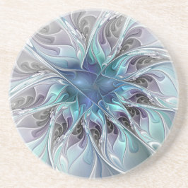 Posavasos Flor Fractal Moderna Con Azul