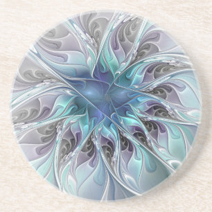 Posavasos Flor Fractal Moderna Con Azul