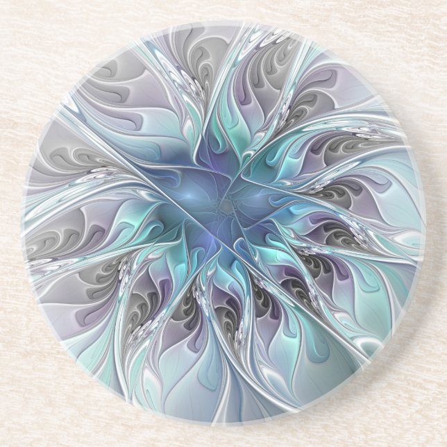 Posavasos Flor Fractal Moderna Con Azul (Frente)