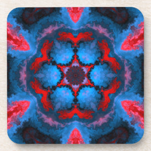 Posavasos Flor hippie psicodélica azul y roja