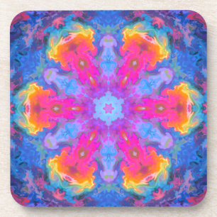 Posavasos Flor hippie psicodélica rosa amarillo y azul