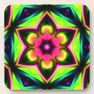 Posavasos Flor hippie psicodélica rosa amarillo y verde