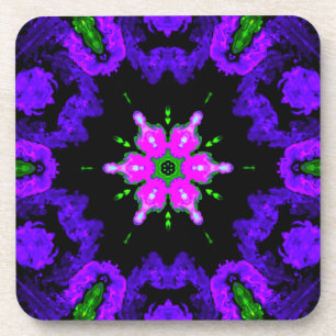 Posavasos Flor hippie psicodélica rosa morado y verde
