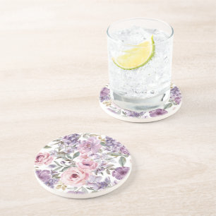 Posavasos Flor Lavanda Rosa Acuarela Flor Morada