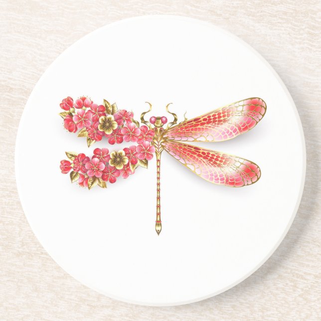 Posavasos Flor libélula con sakura de joyas (Frente)