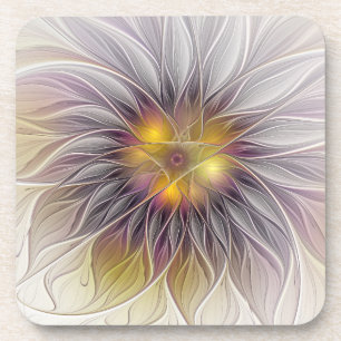 Posavasos Flor luminosa y colorida, fractal abstracto modern