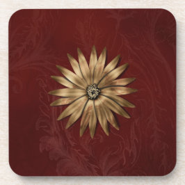 Posavasos Flor metálica de oro sobre tela roja