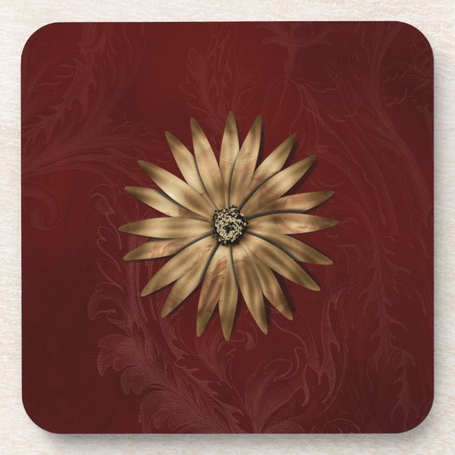 Posavasos Flor metálica de oro sobre tela roja (Frente)
