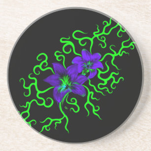 Posavasos Flor morada lirio en negro