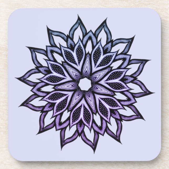 Posavasos Flor morada Resumen Mandala (Frente)