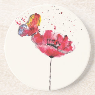 Posavasos Flor pintada estilizada de la amapola de la