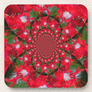 Posavasos Flor Roja Natural Pluma Blanca Kaleidoscope Arte