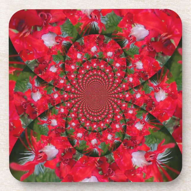 Posavasos Flor Roja Natural Pluma Blanca Kaleidoscope Arte (Frente)
