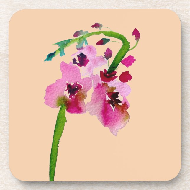Posavasos Flor rosa de acuarela floral verbascum (Frente)