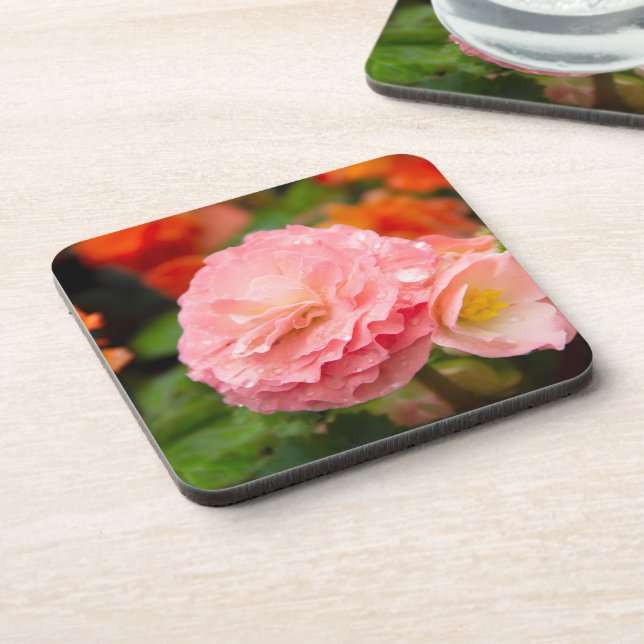 Posavasos Flor rosa delgada después de la lluvia (Lado Izquierdo)