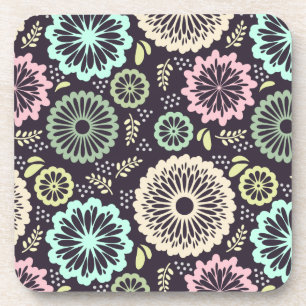 Posavasos Flor rosa pastel suave y verde azulada Botánica de